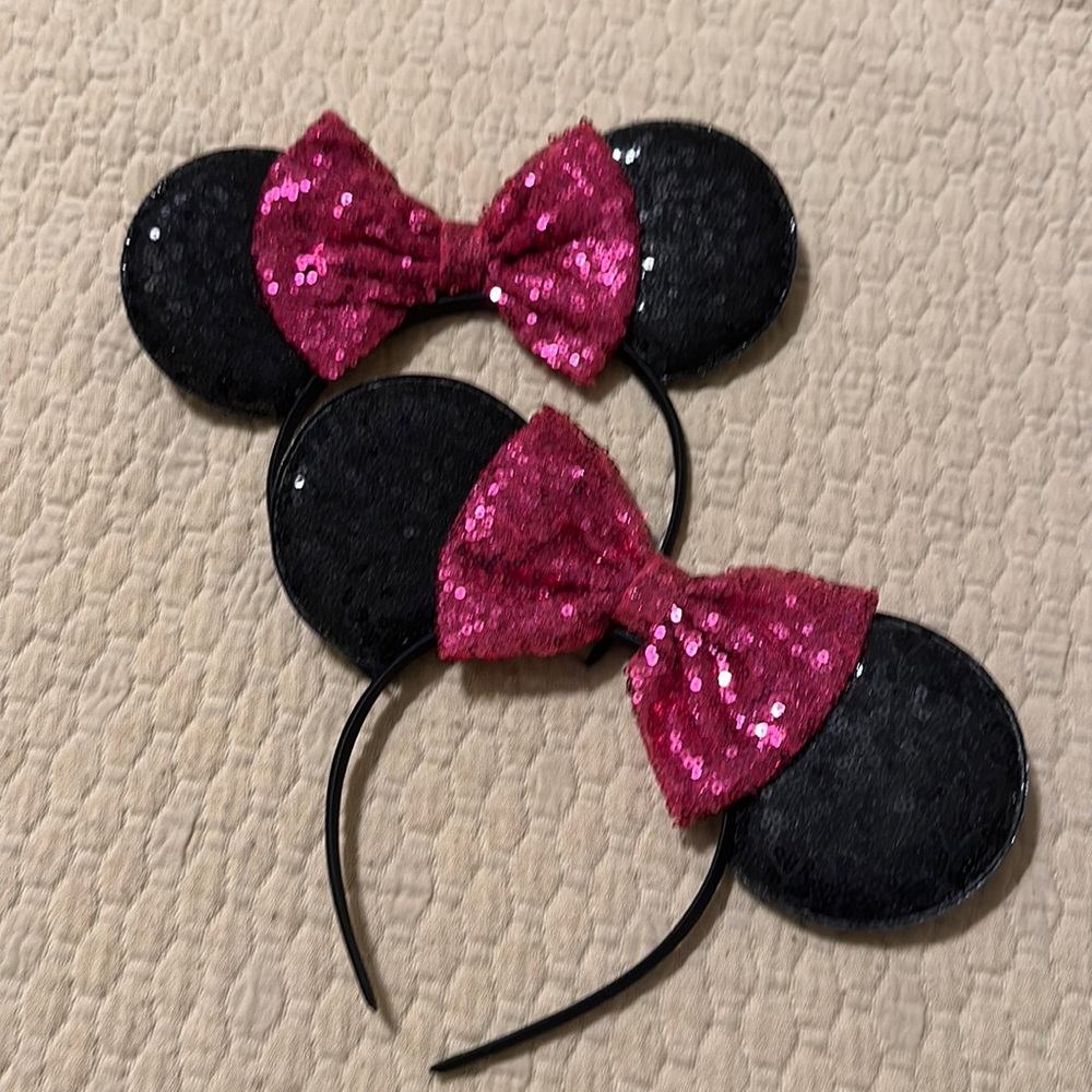 Set of Two Pink Bow Minnie Ears